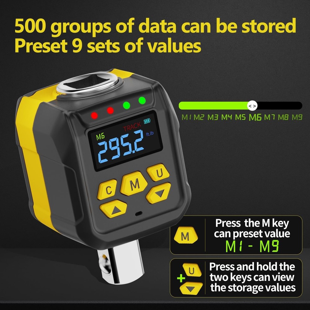 1/2" Drive Digital Torque Adapter Set 15-295 Ft-Lb Range ±2% Accuracy Certified