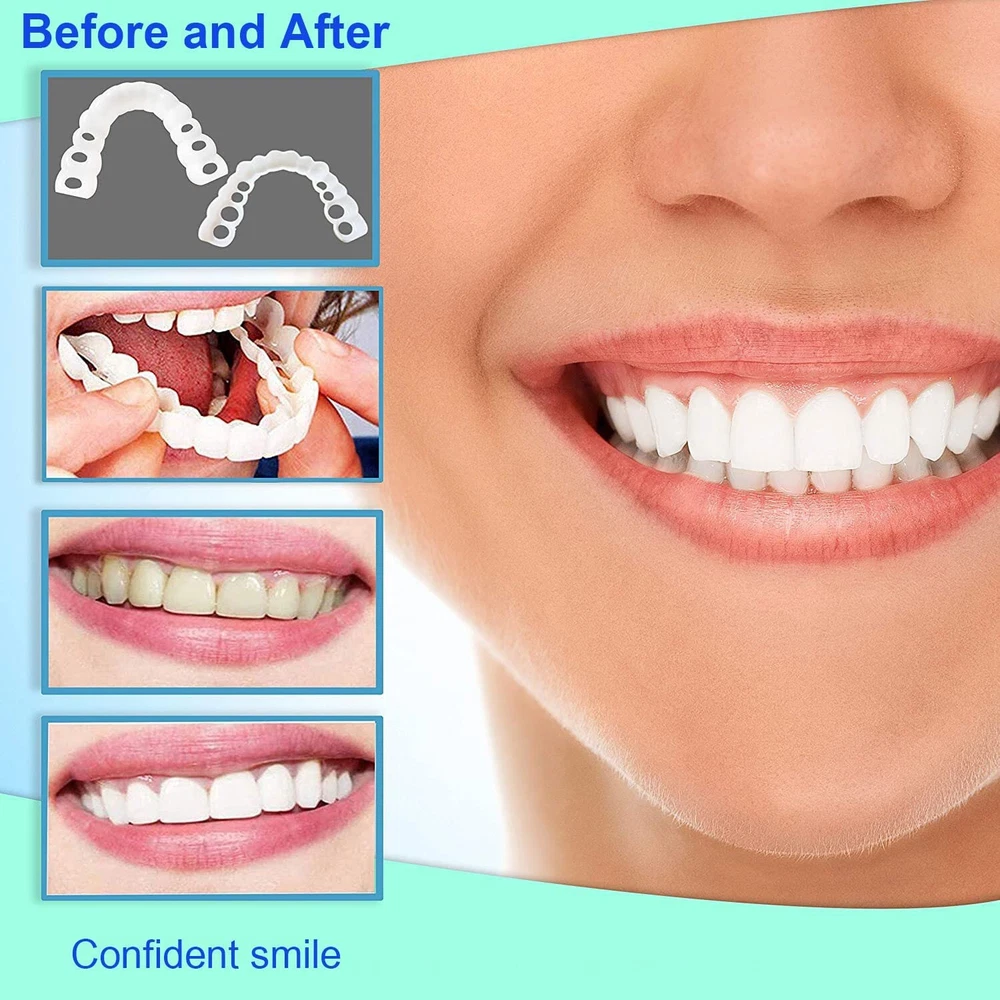 Snap On Upper and Bottom Set False Teeth Dental Veneers Denture Tooth Cover US