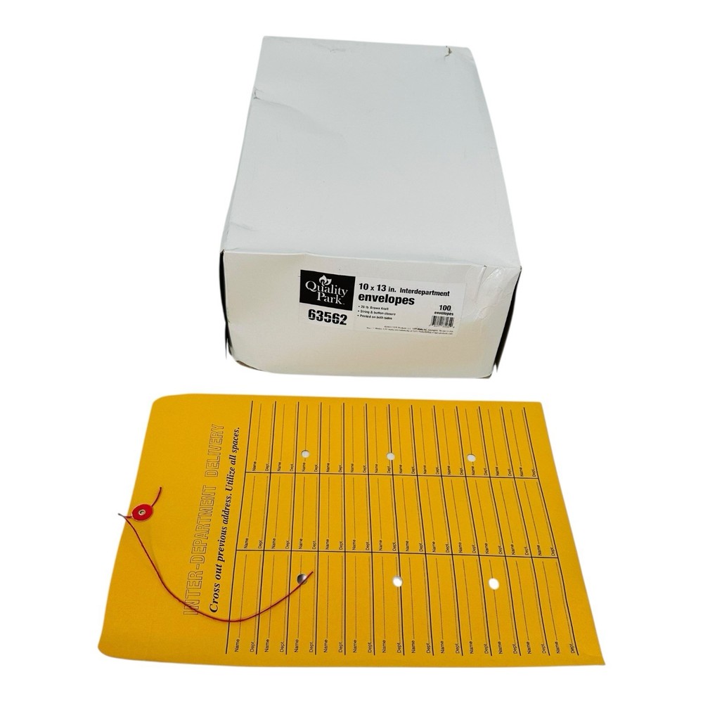 100 Envelopes Quality Park 10x13 Interdepartment 2 Sided 3 Column String&Button
