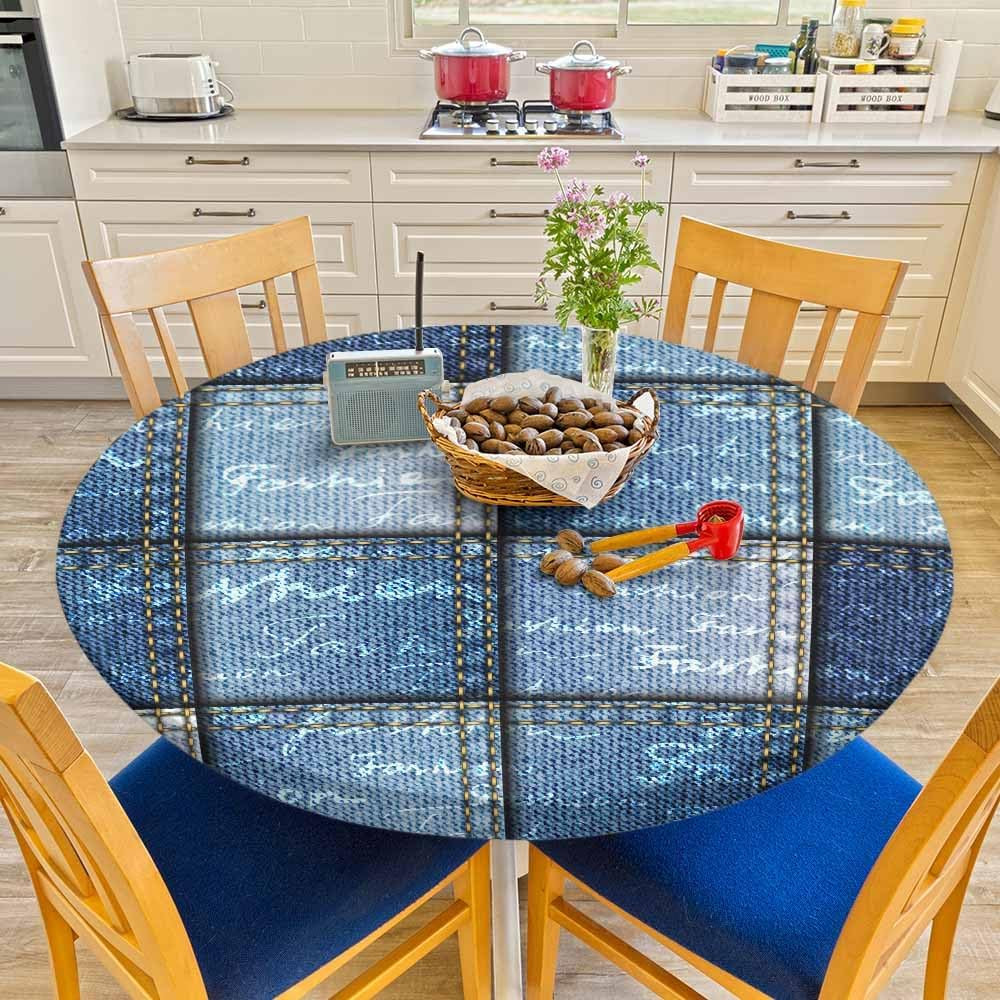 Denim Patchwork Pattern round Blue Toned Shapes Square Waterproof Wipeable Table