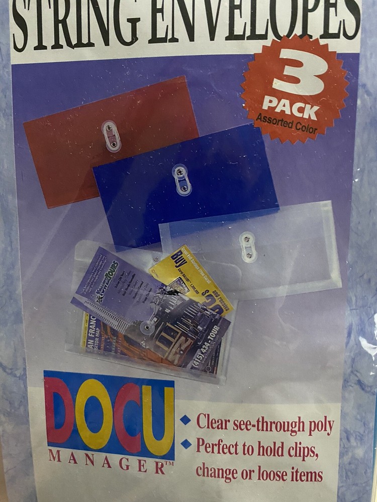 Expandable Poly String Envelopes 3-Pack (Red, Blue & Clear) New