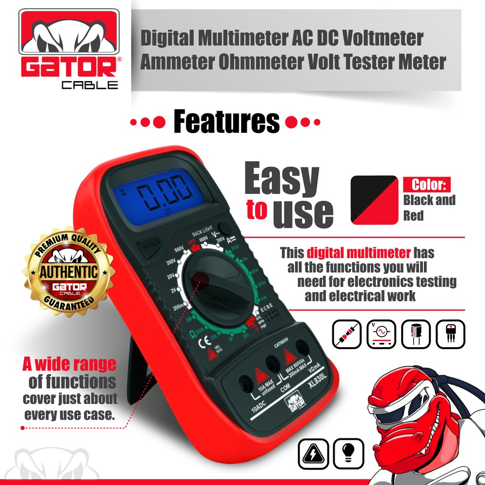 Digital Multimeter AC DC Voltmeter Ammeter Ohmmeter Volt Tester Meter 9V Power
