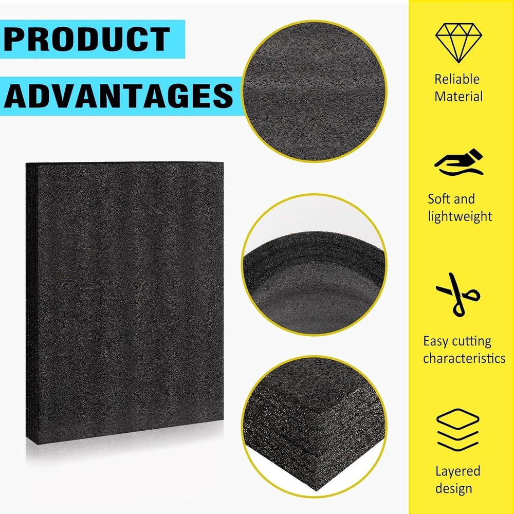 Black Customizable Polyethylene Foam Sheets, 2PACK 12 x 16 x 1INCH Thick Padding