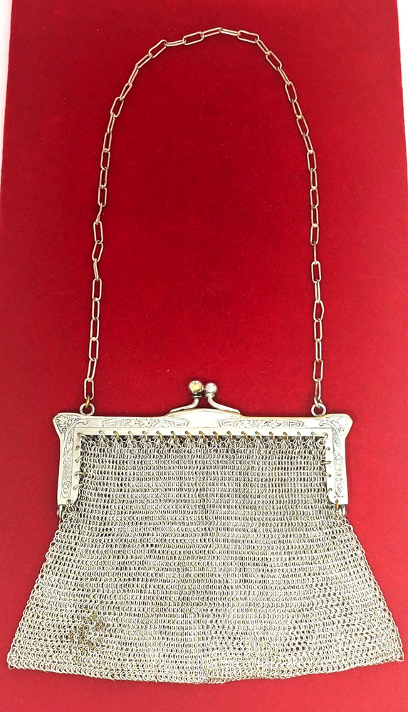 German Silver Mesh Handbag, 5" by 4-3/4"