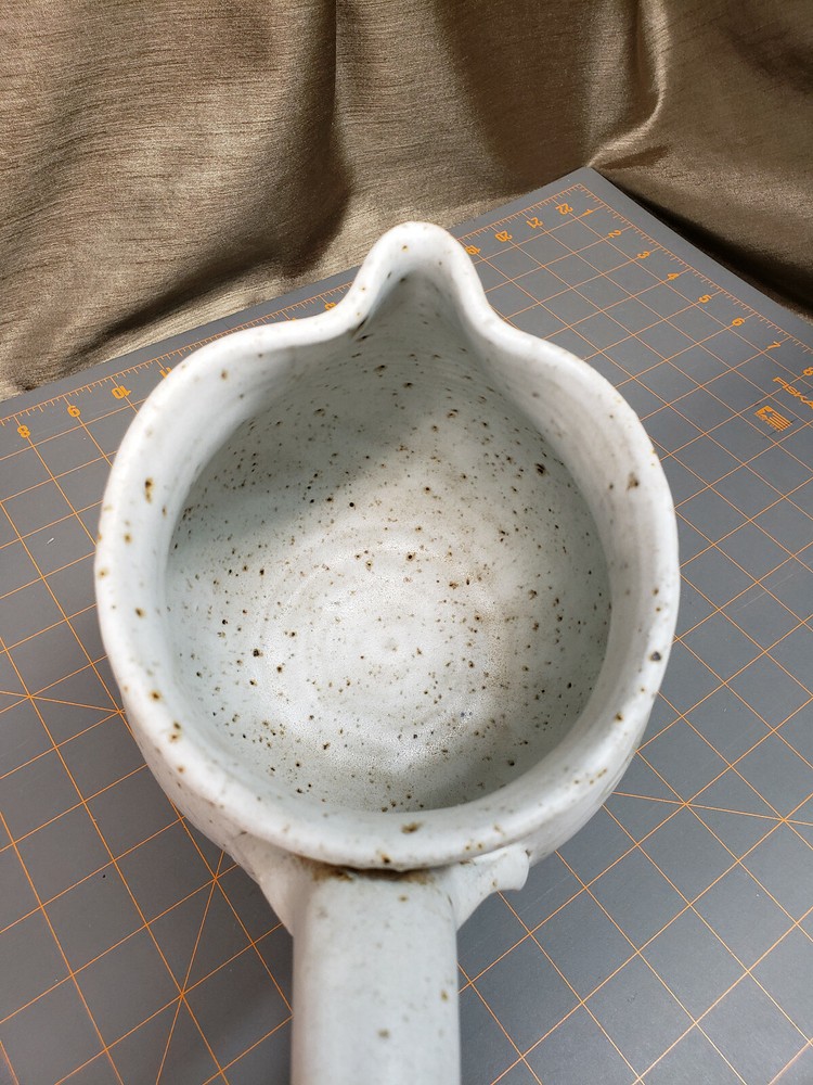 Flower Pottery Stoneware Pitcher unmarked wave big handle