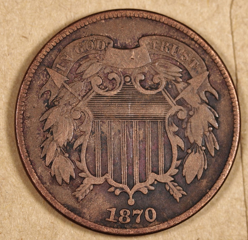 1870 2 Cent Piece.  Natural Uncleaned.  VF.  194078