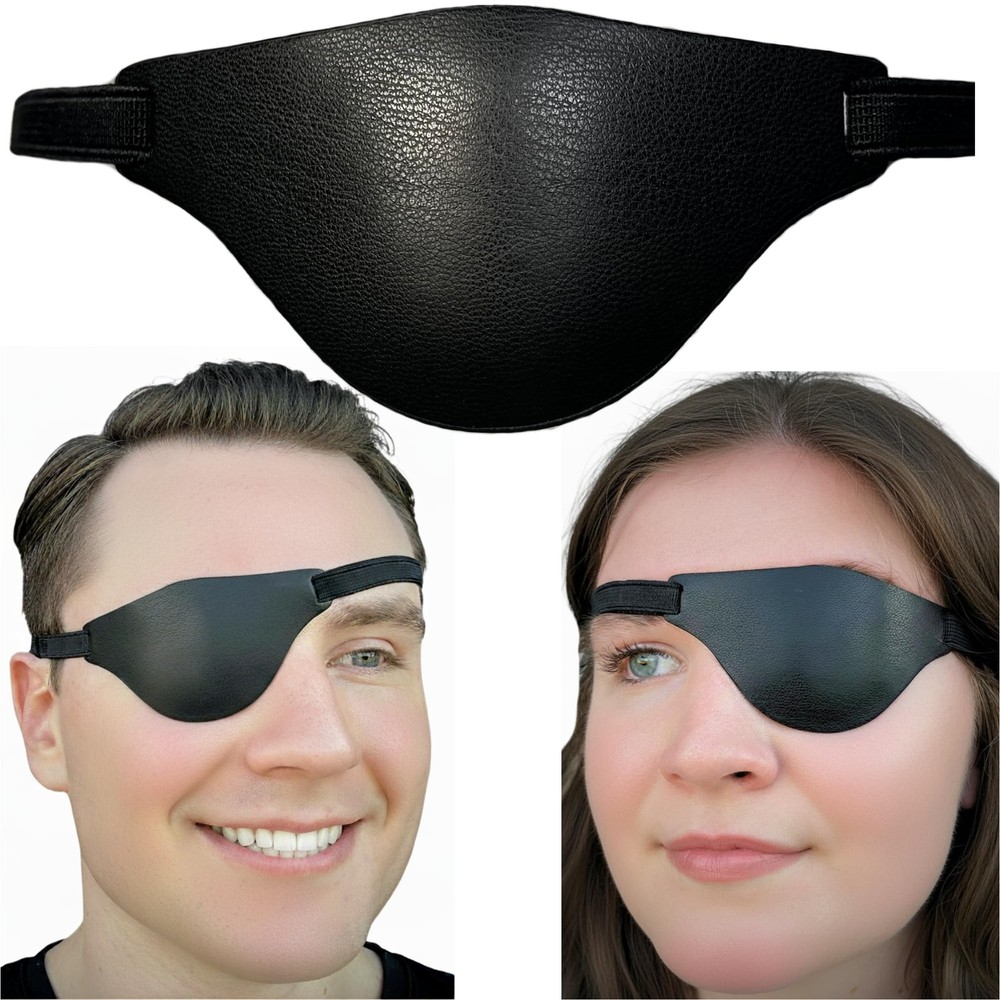 Black Leather Eye Patch with Adjustable Band and Concave Design - Comfortable...