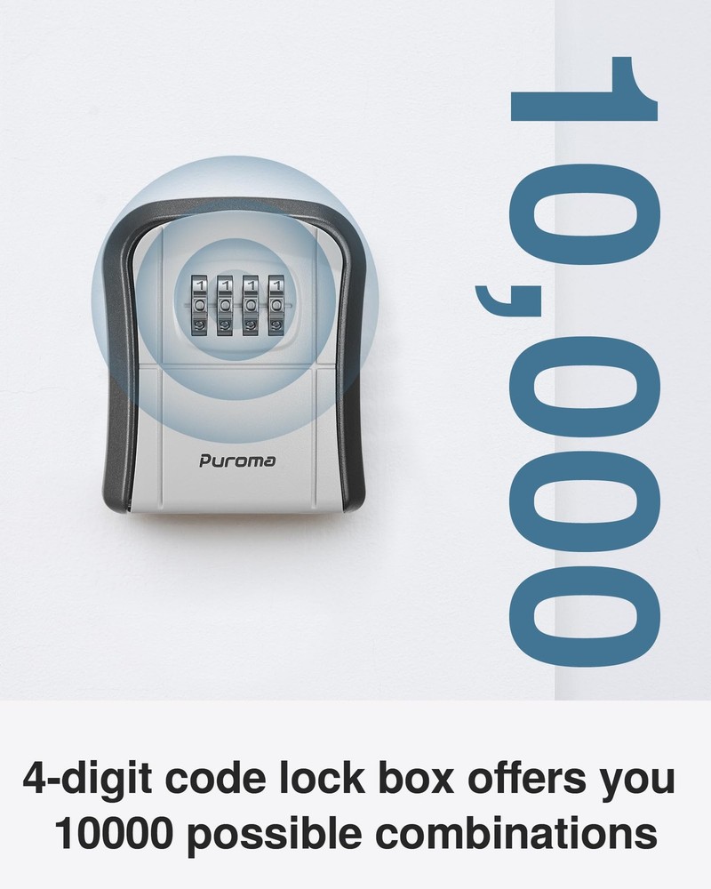 Puroma Key Lock Box Combination Lockbox Wall-Mounted Medium Capacity, Grey
