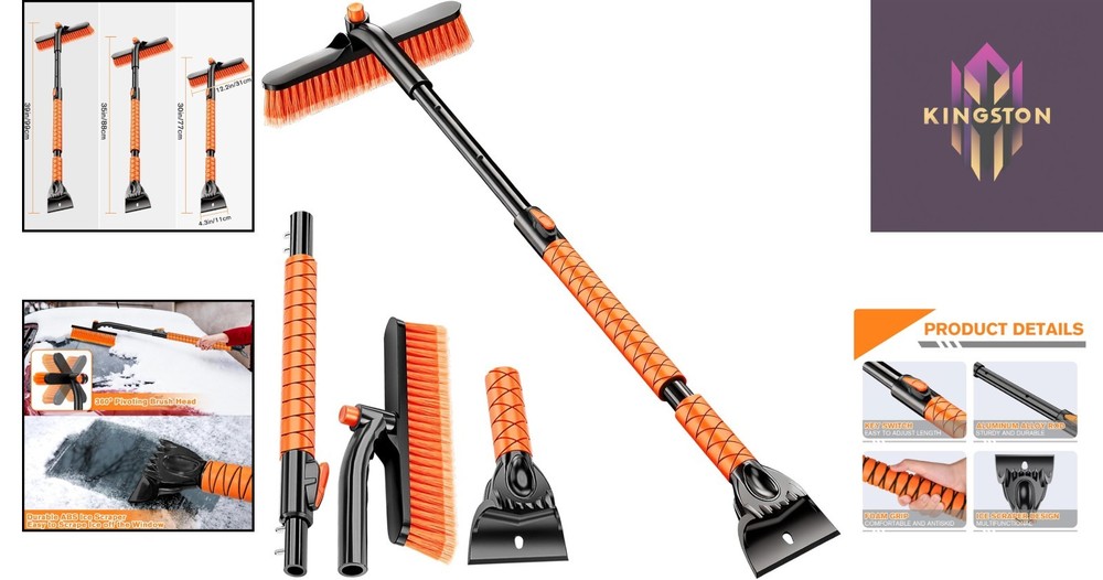 All-in-One 39” Extendable Ice Scraper with Brush & Integrated Chipper, Durable