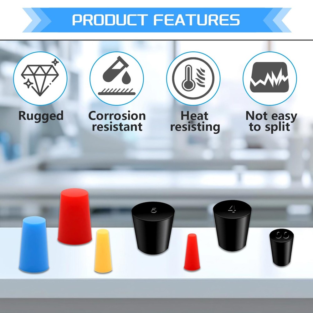 16Values Tapered Stopper Assortment Kit Lab Solid Rubber Stoppers Silicone Pl...