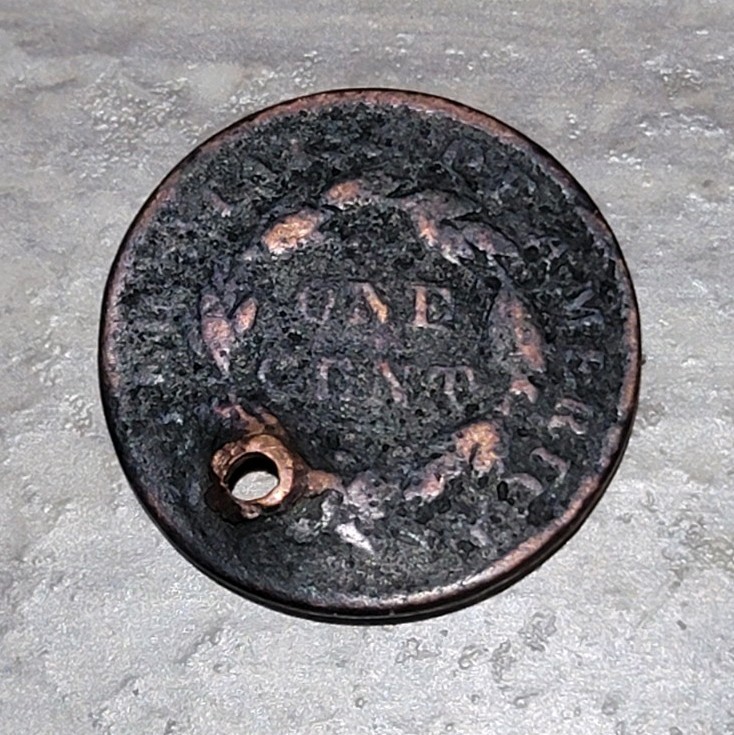 1836 CORONET HEAD LARGE CENT w/hole