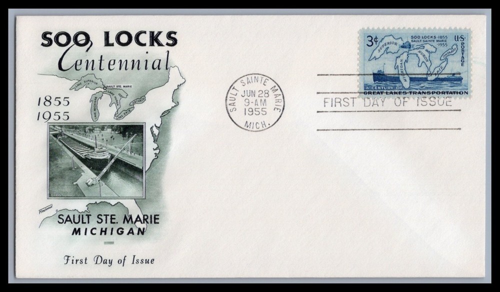 US FDC # 1069 3c Soo Locks  Fleetwood  1955, 9e059