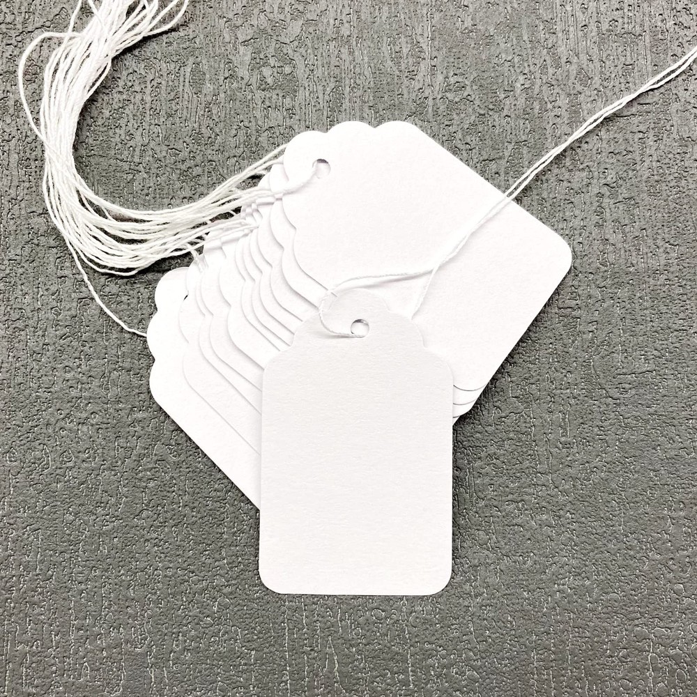 500 White Tags with Pre-Tied String, Writable Blank Tags for Crafts Holiday A...