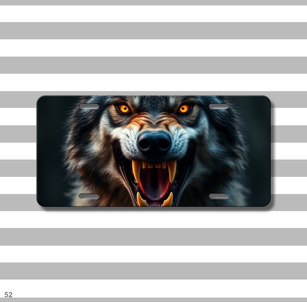Aggressive Wolf License Plate Snarling Design Personalized Front Plate Special G