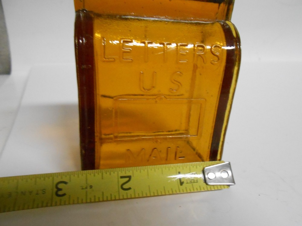Glass LETTERS US Mailbox Candy Container Amber Brown