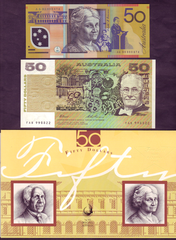 1995 NPA - $ 50 - 2 Note Embossed Folder.. 1st (with Overprint) & Last Issues