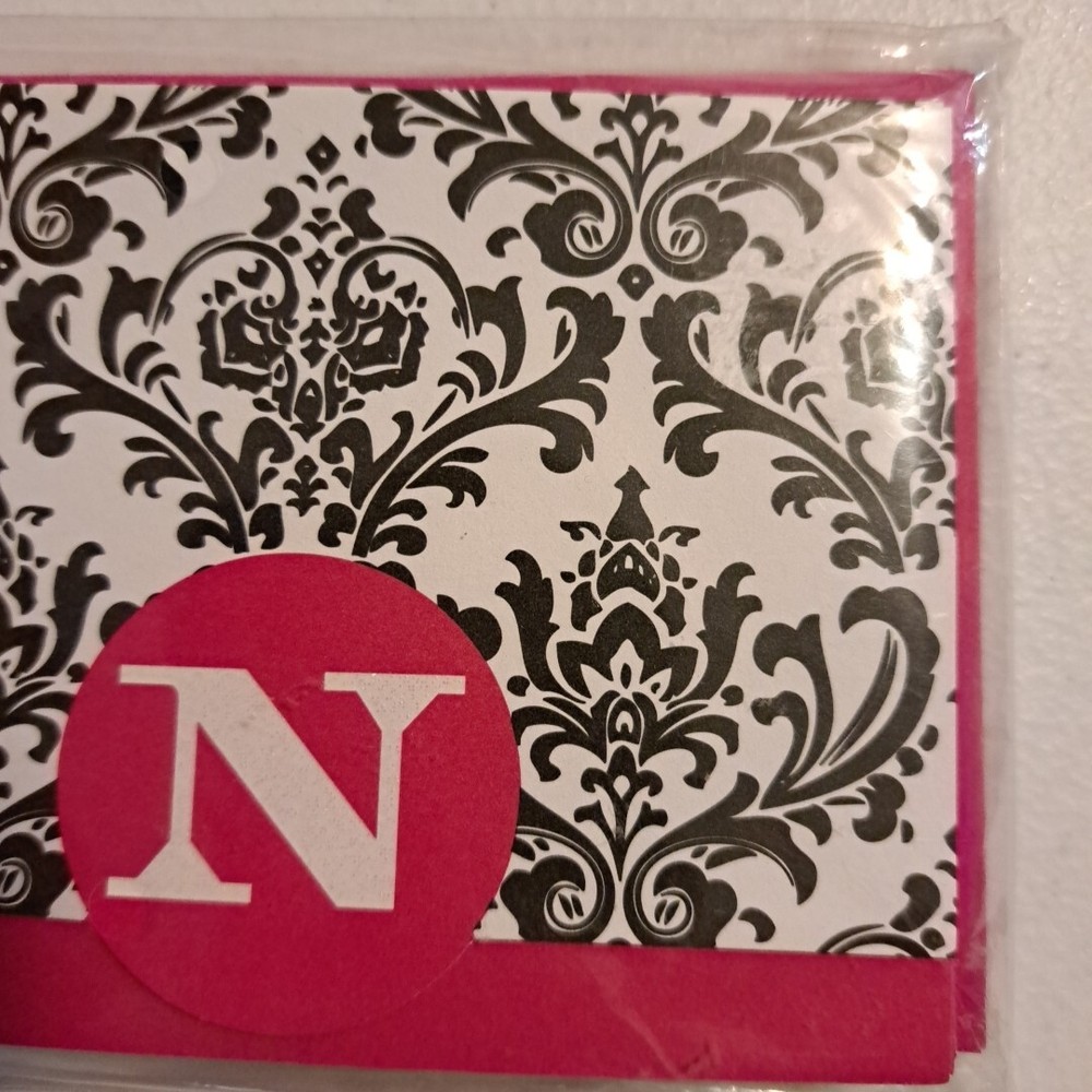 Blank Note Cards N Monogrammed Pattern 12 Cards & Pink Envelopes