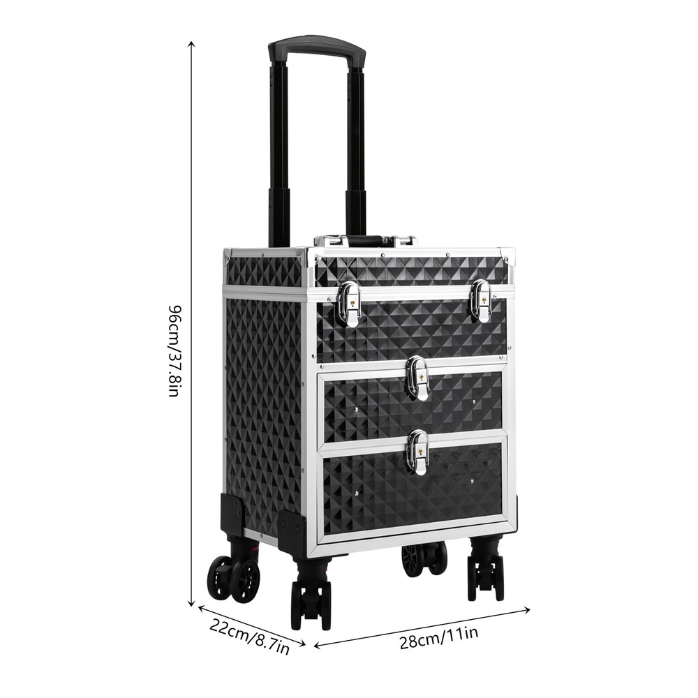 Professional Rolling Makeup Case Cosmetic Organizer with 360° Rotatable Wheels