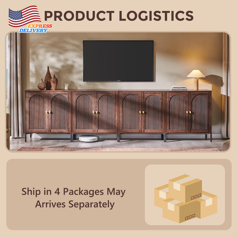 123.5" Modern Buffet Cabinet with Storage Fluted Arched Sideboard Cabinet