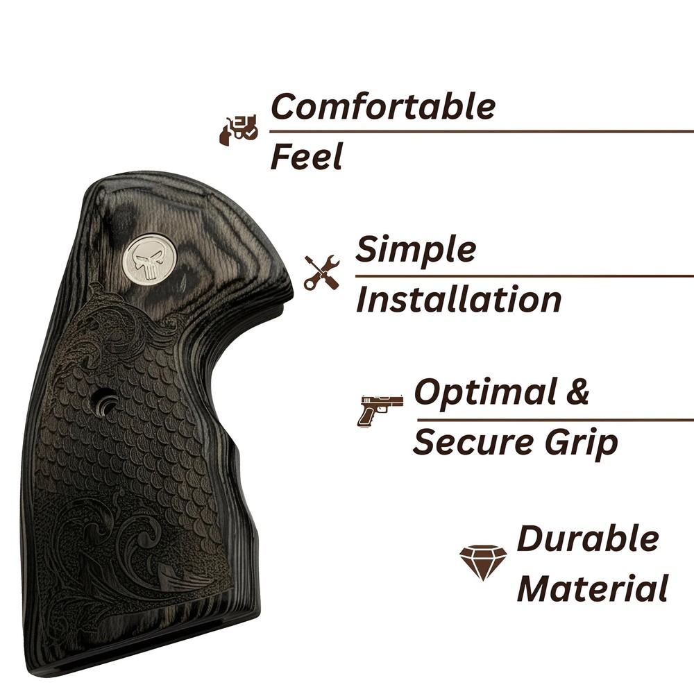 Colt Python Black Rosewood with Scrollwork and Scales Grips with Silver Punisher