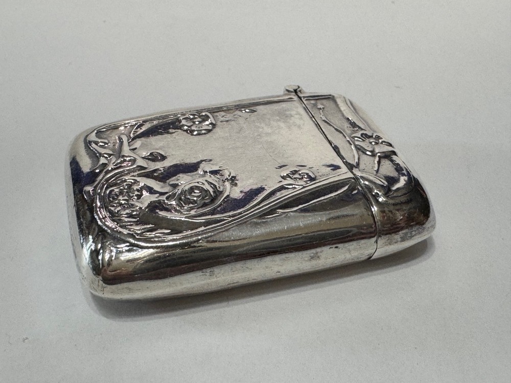 Antique Sterling Silver Repousse Rectangular Etui Art Nouveau for Chatelaine