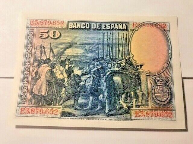 1928 Spain 50 Pesetas Note Gem CU #15674