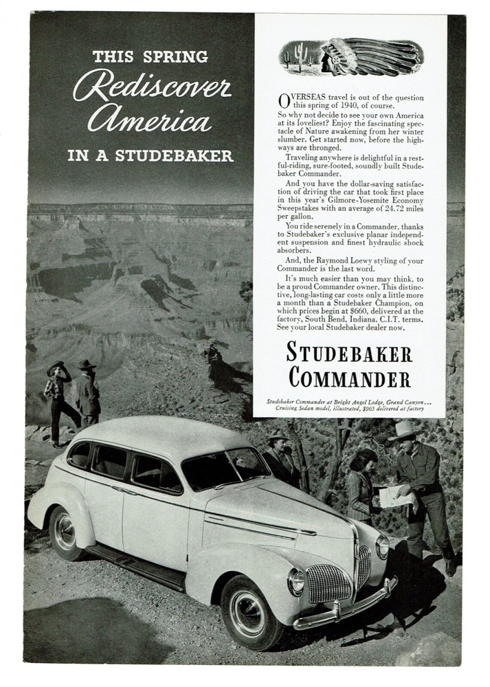 1940 Studebaker Commander Sedan Vintage Ad "This Spring Rediscover America..."