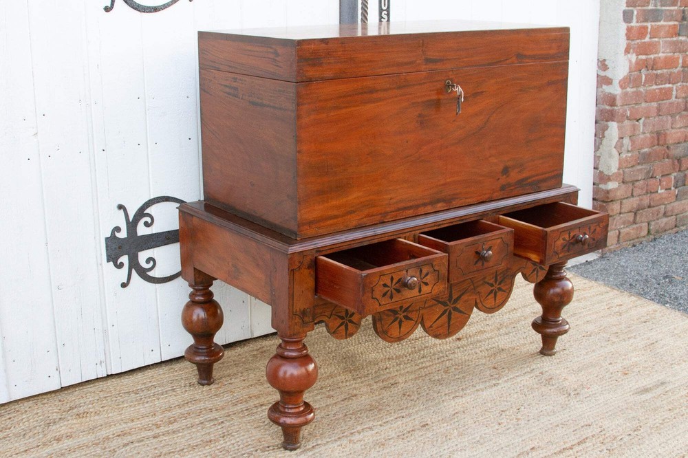 Antique Dutch Colonial Campaign Trunk on Stand