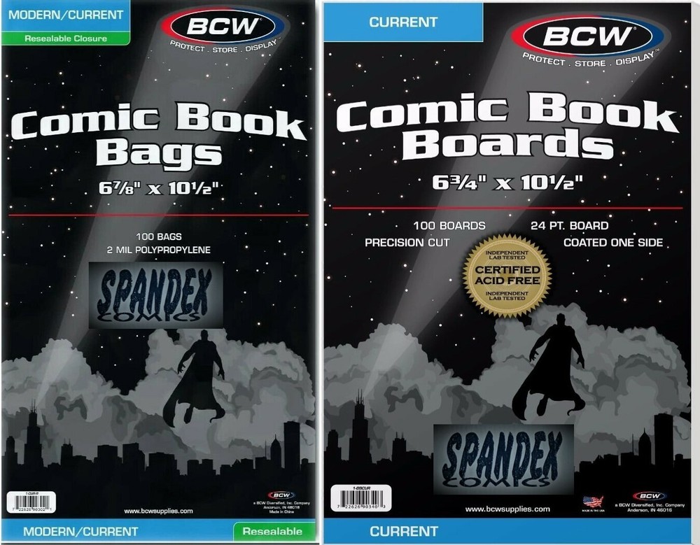 100 BCW Current Boards & 2-Mil Current Resealable Polypropylene Comic Bags