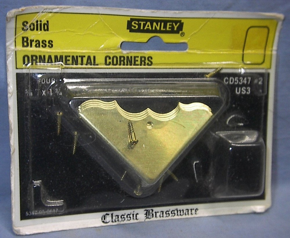 VINTAGE HARDWARE STANLEY BOX CHEST TRUNK CORNERS SOLID BRASS NEW OLD STOCK