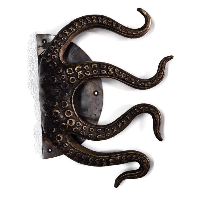 2 RUSTIC heavy Brass Stunning Large Octopus Solid Door Handle grab PULLS aged