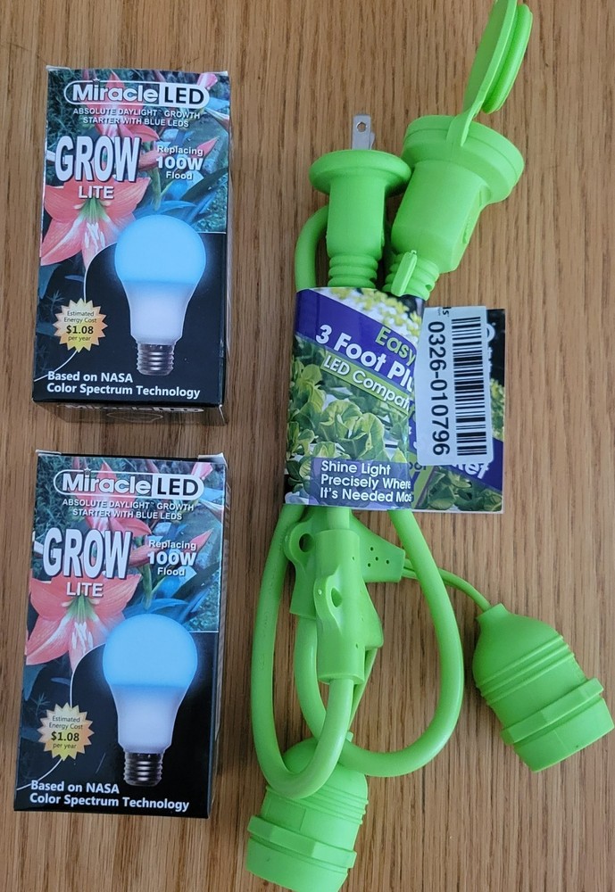 3FT Miracle LED 2 Light Socket Waterproof Plug Extension Cord With Light Bulbs