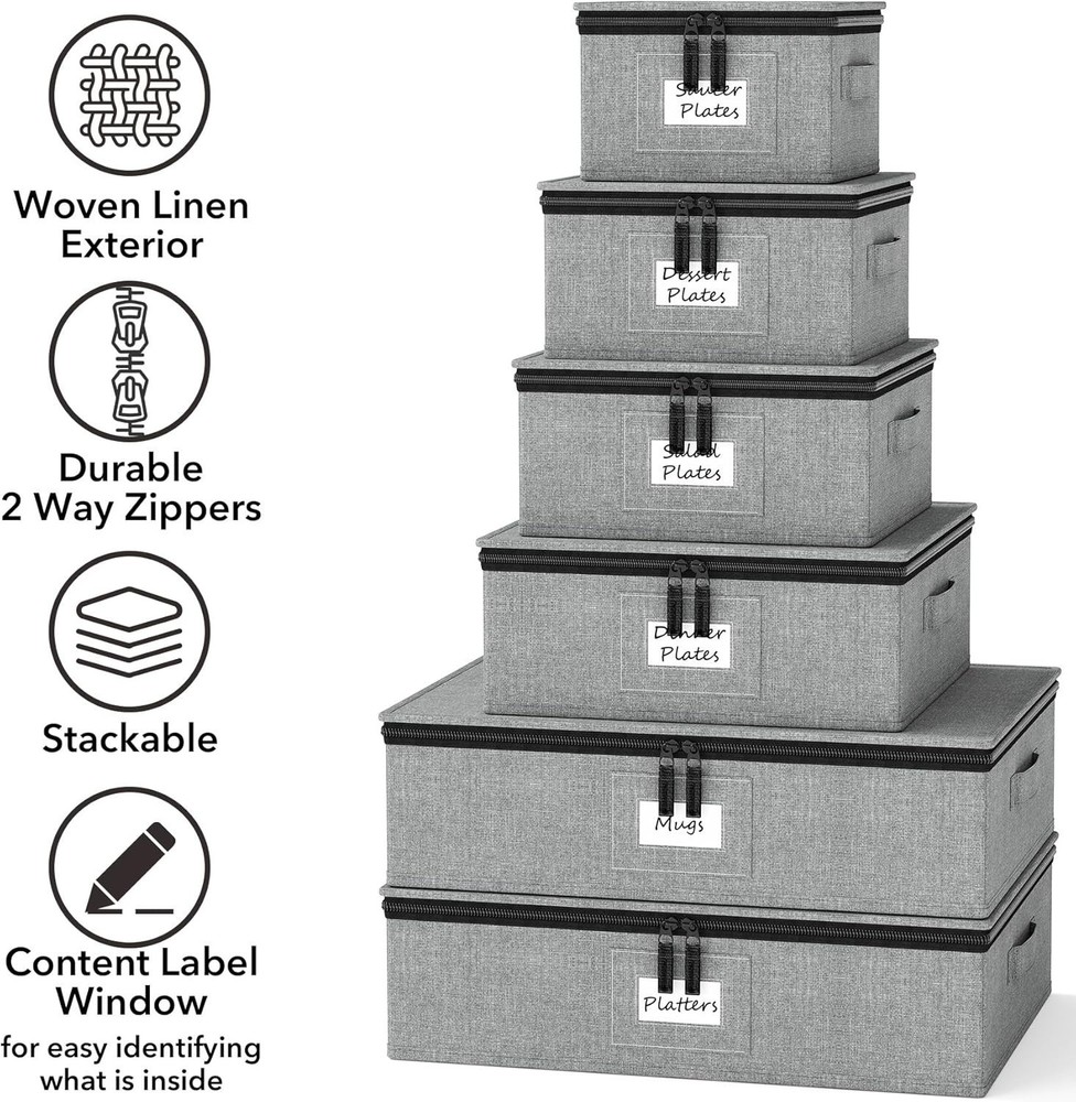 China Storage Containers 6 Pack, Stackable Hard Shell Quilted Cases with Soft