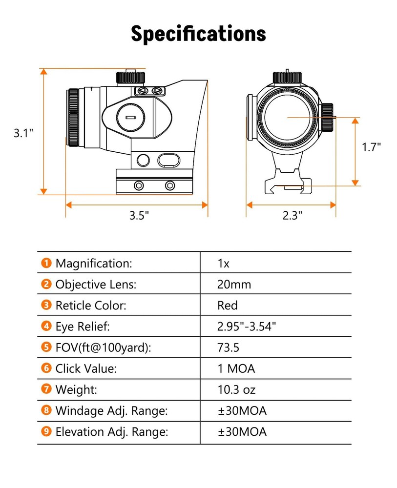 Motion Awake Compact Prism Scope-1x Magnification Illuminated Circle Dot Reticle