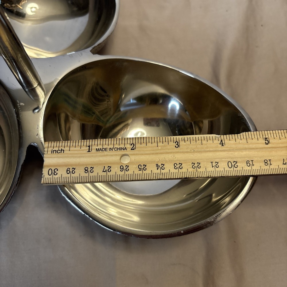 White Brass 3 Section Serving Dish w/ Handle Made in India