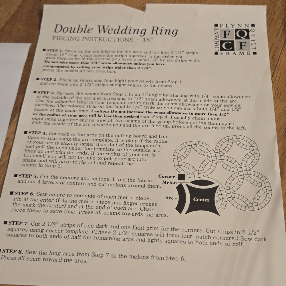 Quilt Template Set 18” John Flynn’s Double Wedding Ring Frame Complete Package