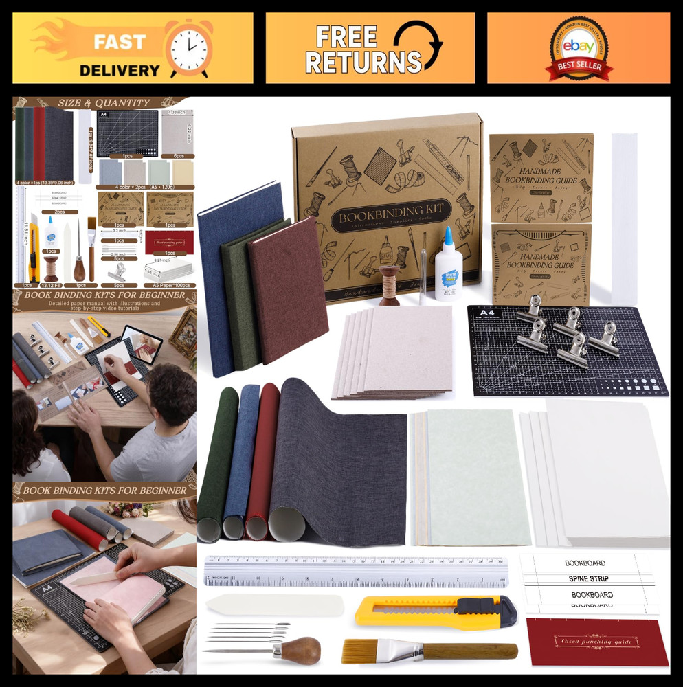145Pcs Complete Book Binding Kit for DIY Crafts, A5 Paper, Tools & Tutorials