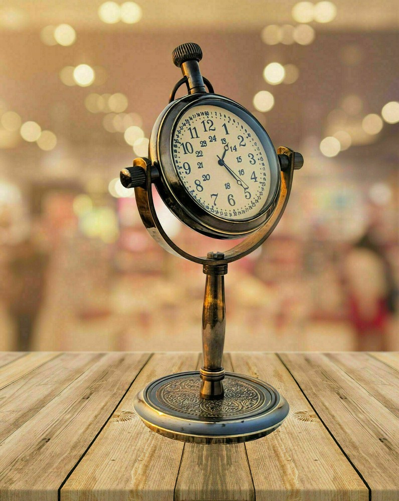 Table Clock Solid Brass Stand Nautical Maritime Antique~Hanging Desk Decor