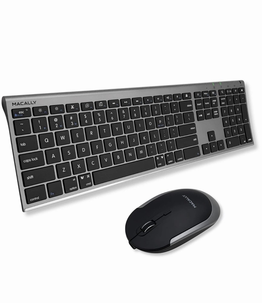 Macally Space Gray Bluetooth Wireless Keyboard And Mouse For Mac Multi Device