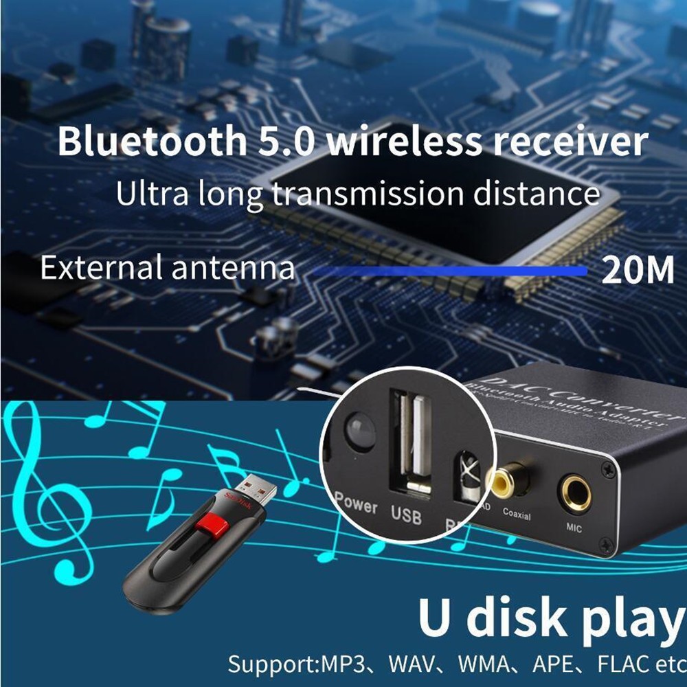 Audio adapter DAC Decoder With Bluetooth 5.0 Receiver Amplifier U-disk Player V