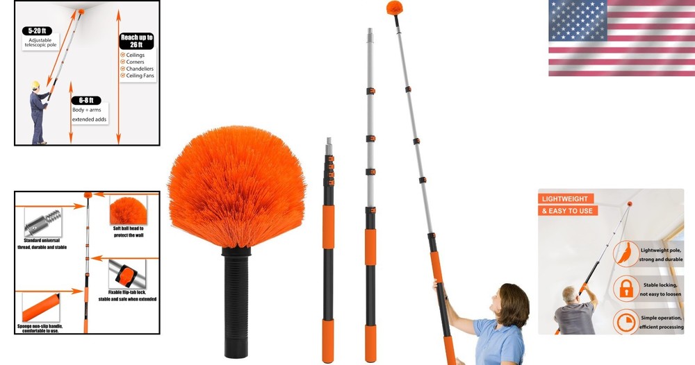 Extendable Cobweb Duster 26FT - Lightweight Aluminum Pole, Scratch-Free