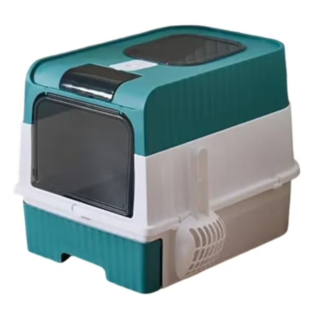 Litter Boxs for Big Cats, Front Entry Top Exit Kitty Box Odor Control (Blue)