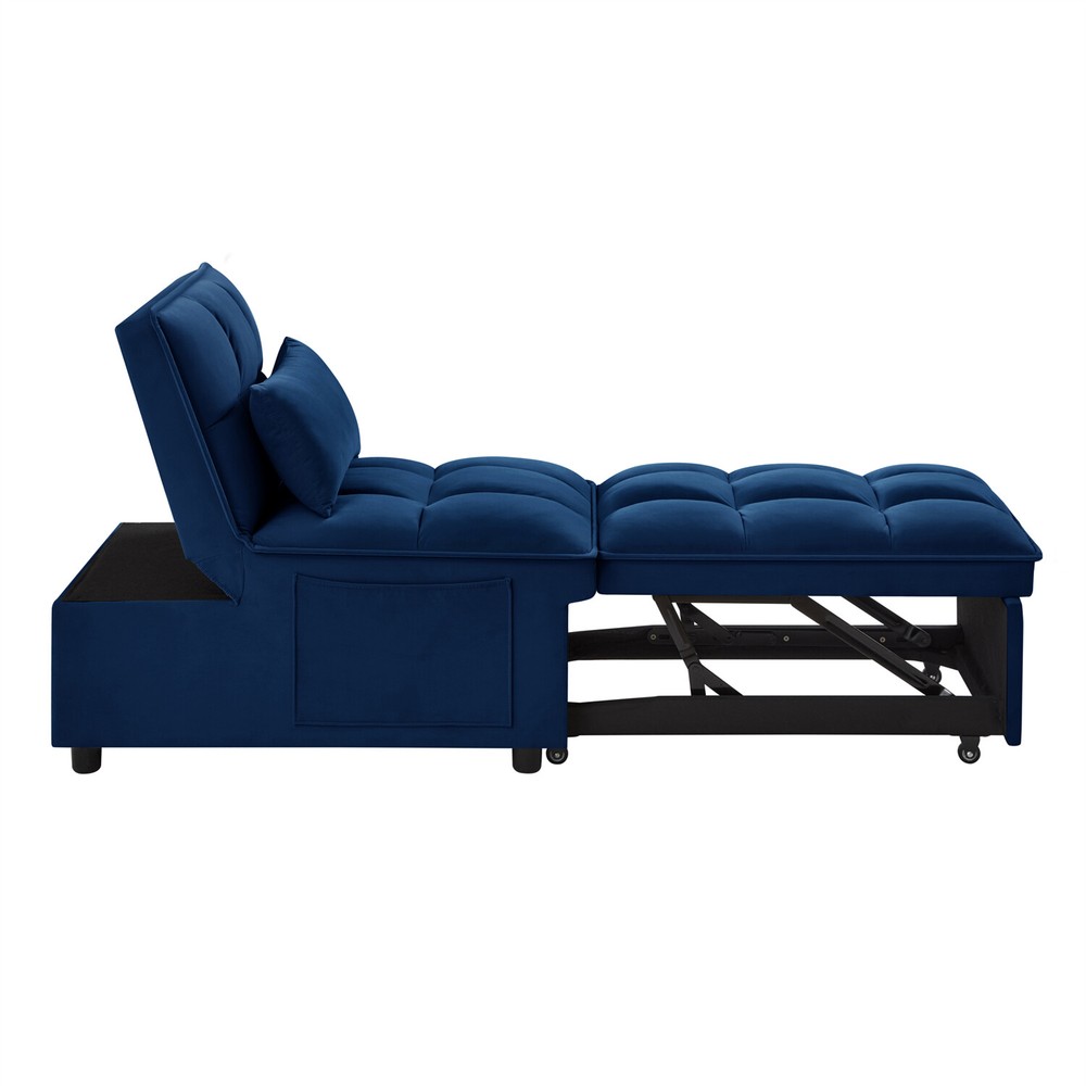 Convertible Sofa Bed Multi-Function Folding Recliner Sofa Chair w/ Pillows Navy