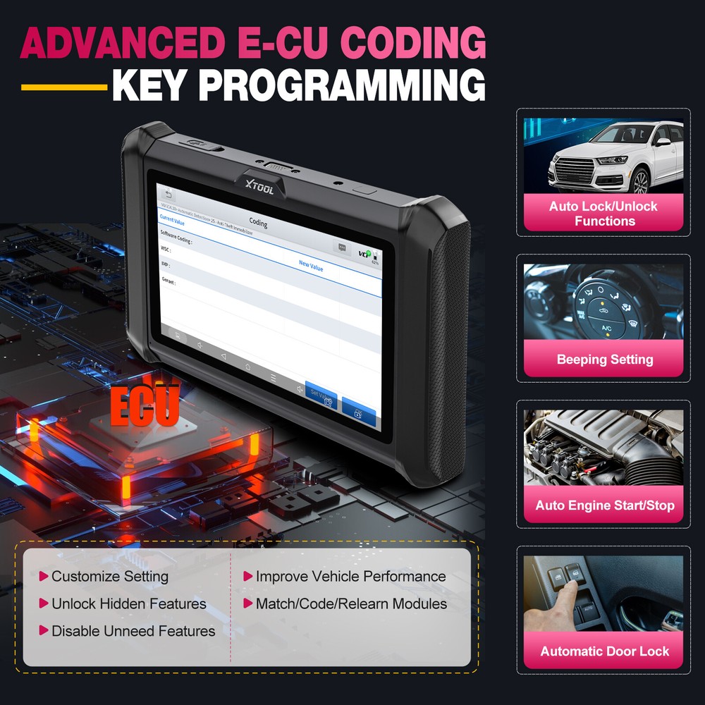 XTOOL D7W Auto Diagnostic Scan Tool 36+Resets E/CU Coding K`ey Programmer DOIP