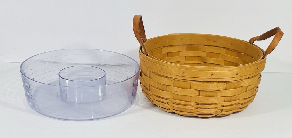 Longaberger Gathering Darning Basket Hard Plastic Insert 2001 Leather Handles