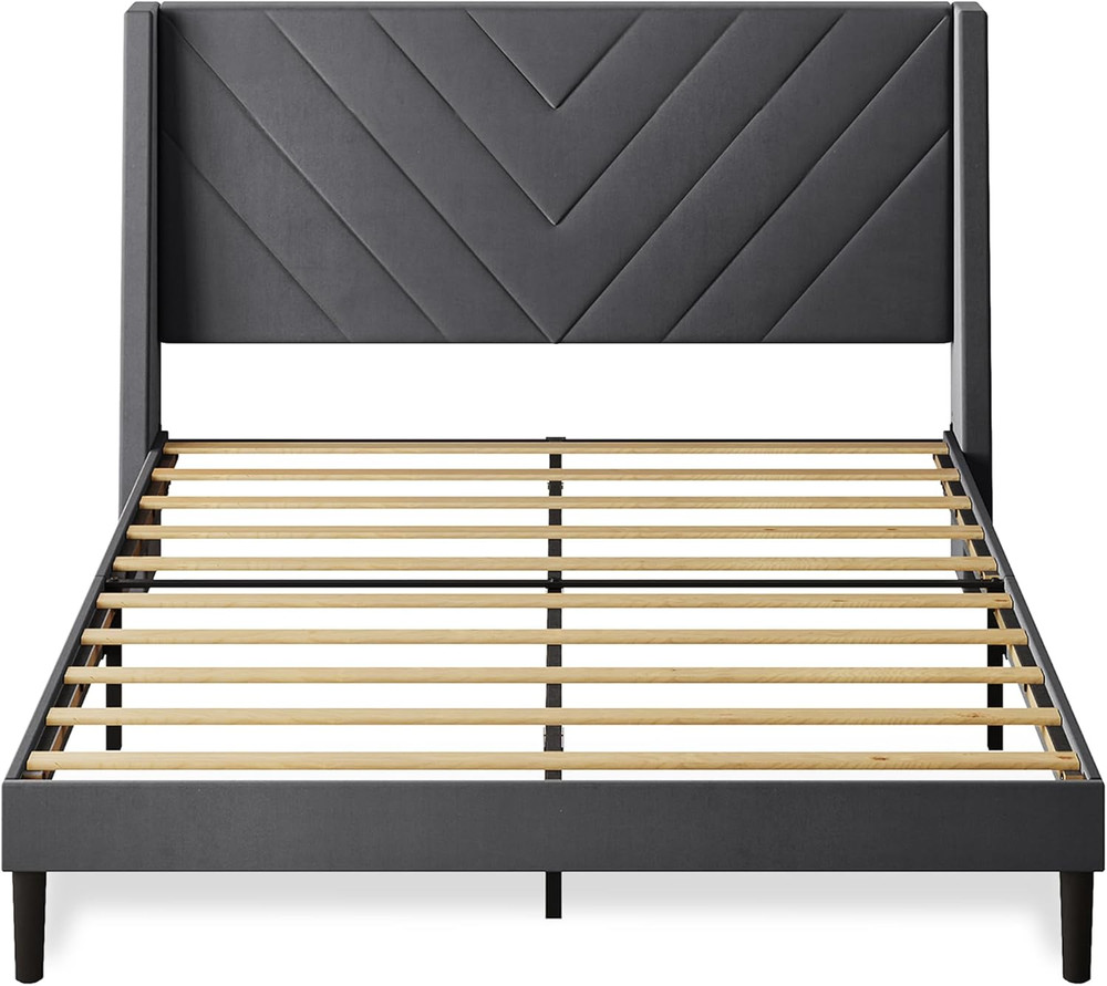 Upholstered Bed Frame, Queen Bed Frame with Tufted Headboard, Platform Bed with