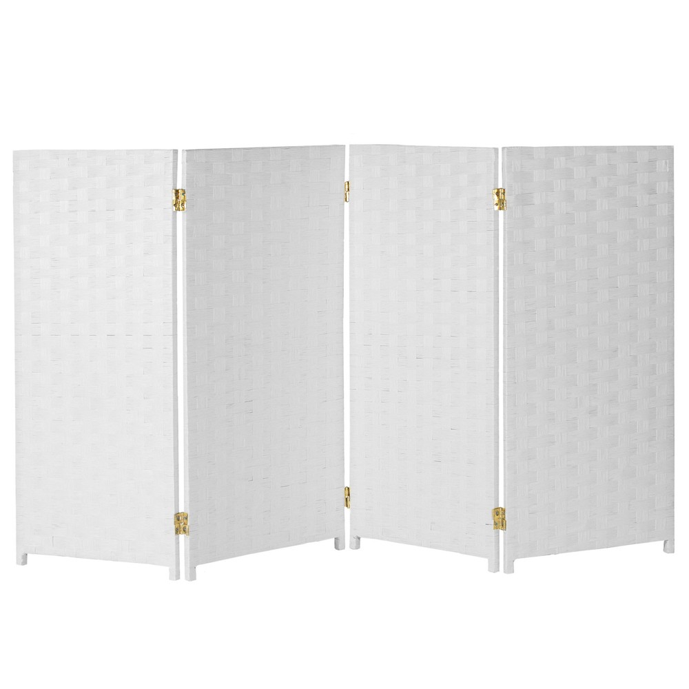 3 ft. Short Woven Fiber Folding Screen - 4 Panel - White