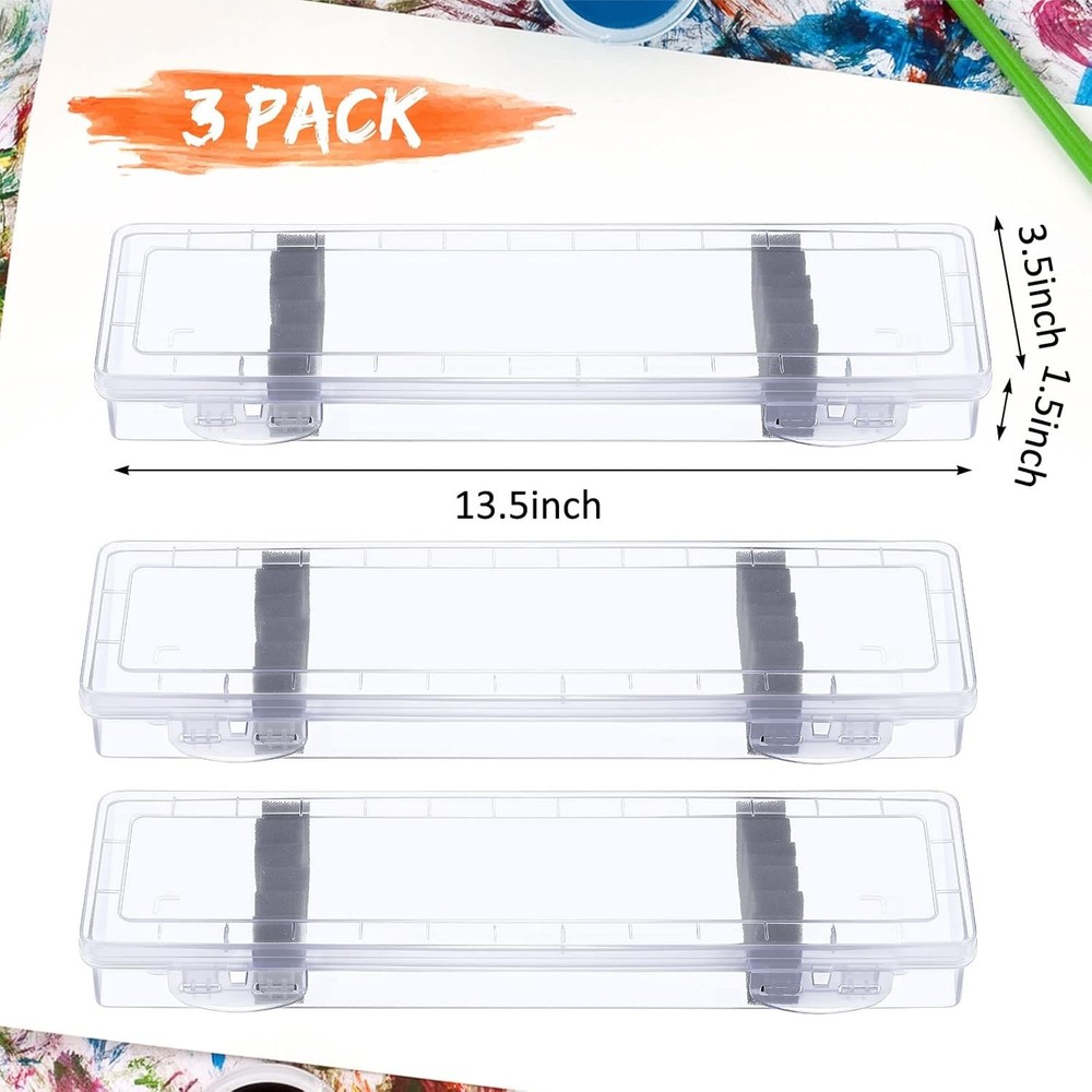 3 Pcs Paint Brush Storage Containers with Foam Inserts, Black