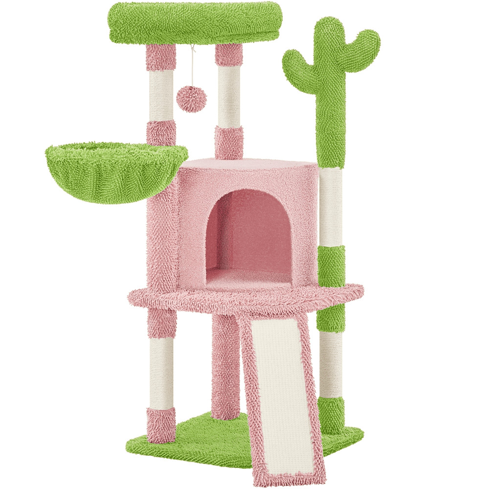 42" Height Cactus Cat Tree W/ Scratching Posts & Platform Beige/Brown