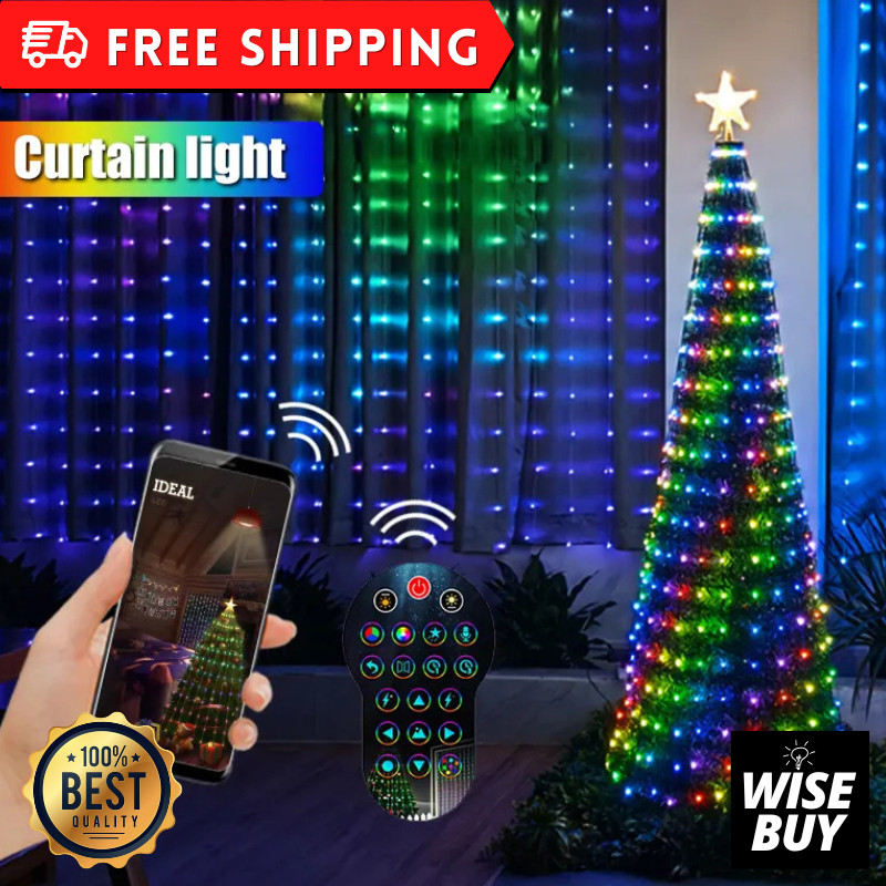 Smart LED RGB Curtain String Lights Bluetooth App Control Christmas Fairy Light
